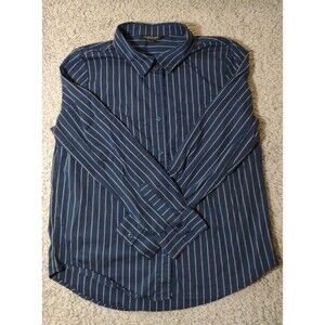 Liverpool La Women’s Ps Button-Up Top Blouse Stripe Navy Blue Cotton Nylon